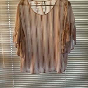 Maurices Beige Striped Blouse with Ruffle Sleeves